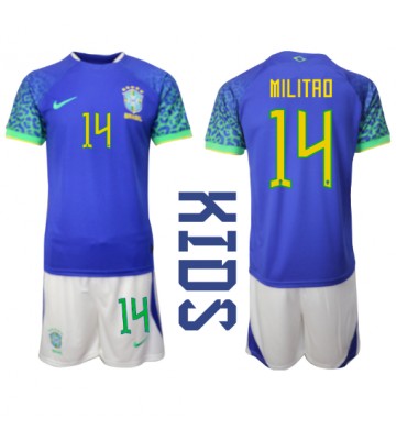 Brazil Eder Militao #14 Replica Away Stadium Kit for Kids World Cup 2022 Short Sleeve (+ pants)